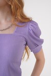 0409 Kare Yaka Örme Bluz - Lila