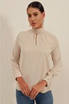 Merterium 0418 Pencere Detaylı Bluz - Bej