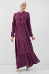 Merterium 1627 Yaka Bağcıklı Tesettür Elbise - Çapa Mor