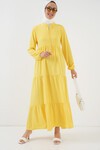 Merterium 1627 Yaka Bağcıklı Tesettür Elbise - Limon Sarısı