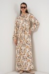 Merterium 1947 Desenli Uzun Elbise - Bej
