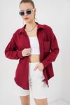20153 Tek Cepli Oversize Keten Gömlek - Bordo