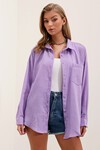 Merterium 20153 Tek Cepli Oversize Keten Gömlek - Lila