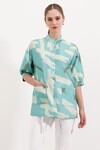 Merterium 20226 Desenli Oversize Gömlek - Mint