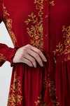 Merterium 2145 Desenli Tesettür Elbise - B.Kırmızı