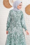 Merterium 2145 Desenli Tesettür Elbise - Haki
