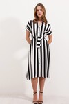Merterium 2456 Çizgili Gömlek Elbise - Siyah