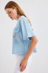 Merterium 4321 Cep Detaylı Oversize Tişört - Mavi