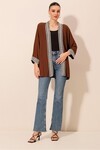 5866 Nakışlı Örme Kimono - Kahverengi