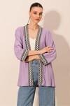 5866 Nakışlı Örme Kimono - Lila