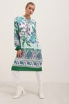 Merterium 5903 Desenli Viskon Elbise - Yeşil
