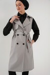 5911 Kruvaze Yaka Trençkot Yelek - Gri