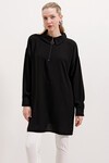 Merterium 5917 Fermuarlı Oversize Tunik - Siyah