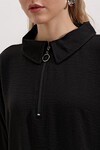 Merterium 5917 Fermuarlı Oversize Tunik - Siyah