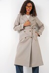 Merterium 5940 Kadın Kruvaze Yaka Uzun Trençkot - Taş