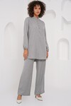 Merterium 6678 Keten Tunik Pantolon İkili Takım - Gri