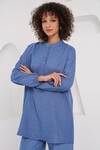 Merterium 6678 Keten Tunik Pantolon İkili Takım - İndigo