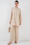 Merterium 6678 Keten Tunik Pantolon İkili Takım - Krem