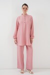 Merterium 6678 Keten Tunik Pantolon İkili Takım - Pembe