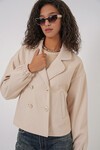 Merterium 9117 Kruvaze Yaka Crop Ceket - Bej