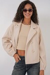 Merterium 9117 Kruvaze Yaka Crop Ceket - Bej