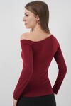 Merterium 937 Kayık Yaka Sandy Bluz - Bordo