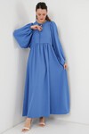 Merterium Kadın Balon Kol Uzun Tesettür Elbise 2464 - İndigo