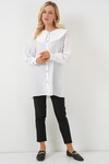 Merterium Kadın Bebe Yaka Uzun Tunik 5967 - Beyaz