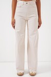 Merterium Kadın Bol Paça Yüksek Bel Palazzo Kot Pantolon 6656 - Ekru