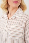 Kadın Çizgili Crop Gömlek 20342 - Bej