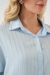 Merterium Kadın Çizgili Kısa Kol Gömlek 20327 - Mavi