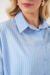 Merterium Kadın Çizgili Oversize Gömlek 20332 - C.Mavi