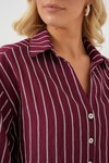 Merterium Kadın Çizgili Oversize Kısa Gömlek 20326 - Bordo
