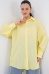 Merterium Kadın Çizgili Uzun Gömlek Tunik 5963 - Sarı