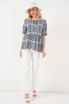 Kadın Desenli Kısa Kol Bluz 969 - İndigo