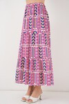 Kadın Desenli Uzun Etek 8053 - Fuşya