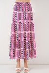 Kadın Desenli Uzun Etek 8053 - Fuşya