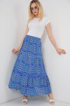 Kadın Desenli Uzun Etek 8053 - Saks