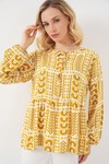 Kadın Desenli Uzun Kol Bluz 970 - Sarı