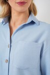 Merterium Kadın Keten Görünümlü Crop Gömlek 20339 - Mavi