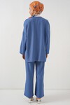 Merterium Kadın Keten Kimono Pantolon İkili Takım 1003 - İndigo