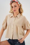 Merterium Kadın Kısa Kol Crop Gömlek 20335 - Bej