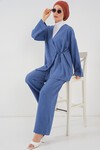 Kadın Kruvaze Yaka Kimono Alt Üst Takım 6743 - İndigo
