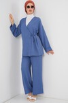 Kadın Kruvaze Yaka Kimono Alt Üst Takım 6743 - İndigo