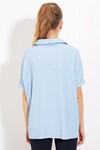 Kadın Mavi Oversize Polo Yaka Örme Bluz 0486