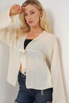 Merterium Kadın Önü Bağcıklı Bluz 952 - Krem