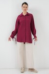 Merterium Kadın Oversize Bağcıklı Gömlek 5954 - Bordo