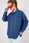 Merterium Kadın Oversize Kot Gömlek 20280 - Lacivert