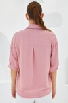 Merterium Kadın Pembe Kısa Kol Oversize Keten Gömlek 20240