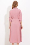 Merterium Kadın Pudra Kuşaklı Gömlek Elbise 2442